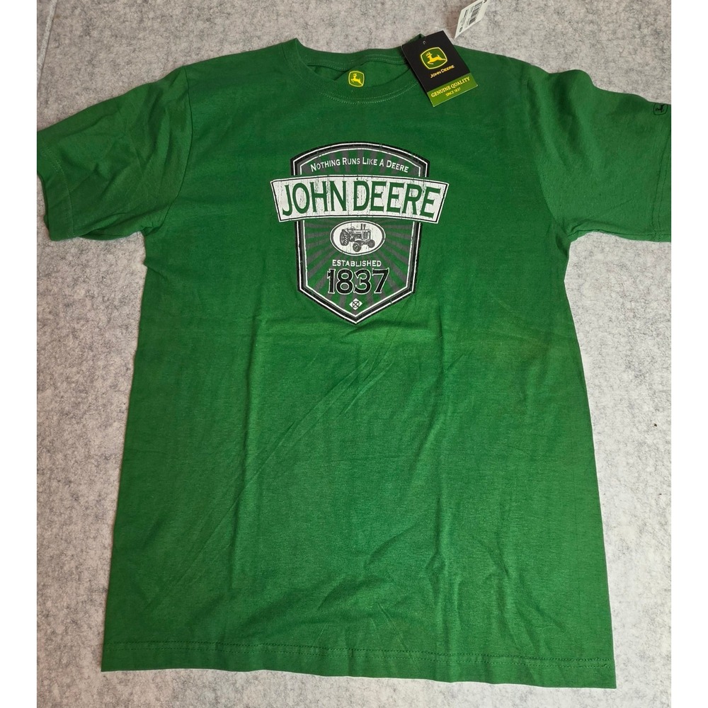 John Deere Men Green Graphic T-Shirt S1S098GD Short Sleeve Cotton Tee Size M NWT